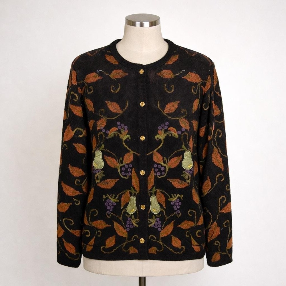 Vintage 90s Crystal Kobe Cardigan Sweater Medium Cottagecore Fall Autumn